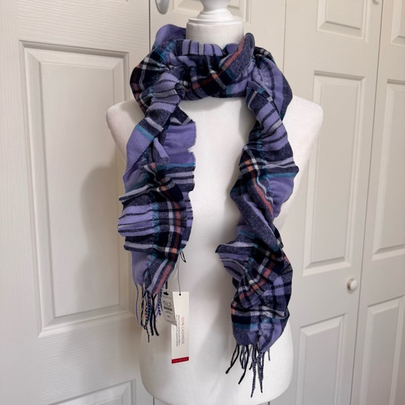 Talbots 100% Cashmere Plaid Scarf Soft Warm Fringe Stretchy Elastic Scarf - Picture 1 of 15